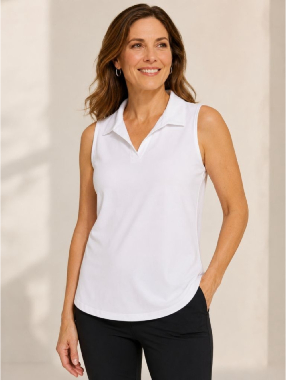 Chico's Zenergy Performance White Sleeveless Polo Tank Top Golf Sz 1 M 8/10